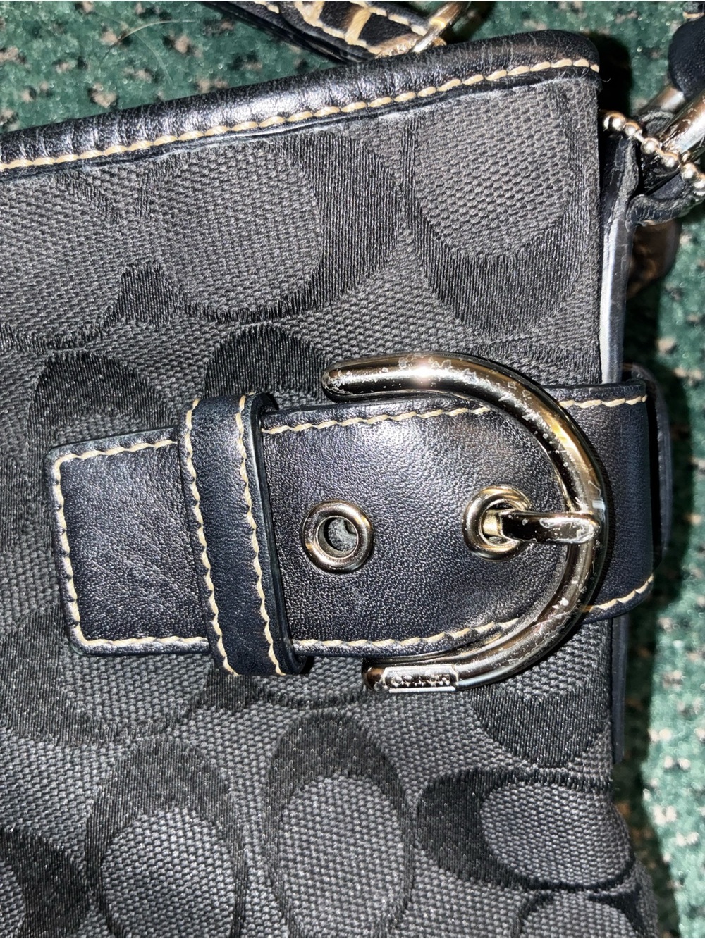Coach Soho Black Vintage Signature Canvas Shoulder Bag with Leather Trim - Picture 8 of 16